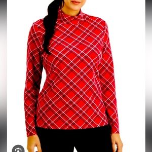 Karen Scott for Macy’s red Plaid Mock-Neck long Sleeve top L